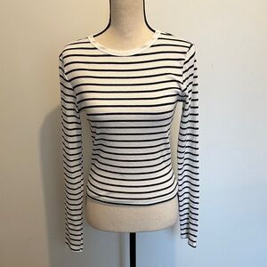 Active USA Black White Striped Long Sleeve Tee Large